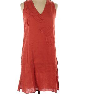 NEW  Marie Eiffel Size L Sleeveless Dark Orange V Neck Linen Dress